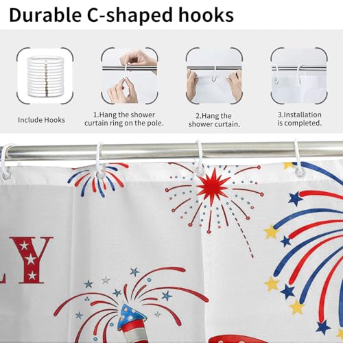 Caheansi 4th of July Gnomes Shower Curtain, Patriotic Red Blue Stars, 72x72 Inches, Pack of 1