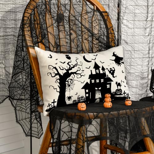 Halloween Haunted House Throw Pillow Cover, 12x20 Inch - AVOIN