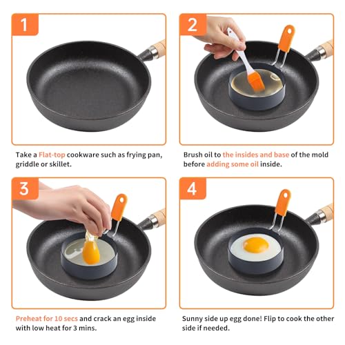 Large Egg Ring Set with Oil Brush - 3.5 Inch, 2 PCS Egg Molds