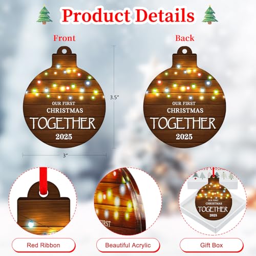 Our First Christmas Together 2025 Ornament - 3" Rustic Photo Frame