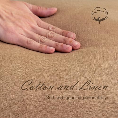 Fringe Throw Pillow Covers, 18x18 Inch Baby Brown Cotton Linen, Set of 2