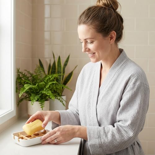 White Bamboo Soap Dish with Detachable Tray - Self-Draining