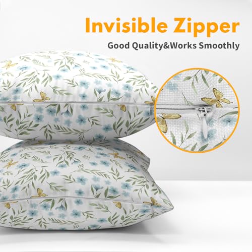 Roverantic Blue Green Yellow Floral Pillow Covers 18x18 Set of 2 Spring Home Decor
