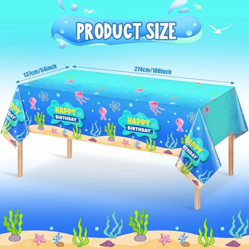 3 Pcs Blue Ocean Birthday Tablecloths - 108x54" Under The Sea Party Decor