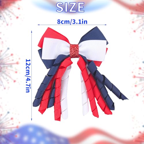 Doneace Independence Day Hair Bow Clips - 2 Pcs Red White Blue Curly Ribbon Hairpins for Girls