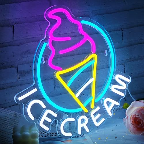 Ice Cream Neon Sign for Wall Decor Dimmable LED Light - Blue, For Ice Cream Shop & Party