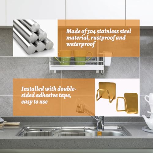 MOROBOR Gold 2-Pack Stainless Steel Sink Sponge Holders, Rustproof Kitchen Organizer