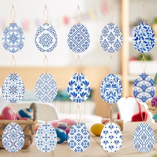 46pcs Chinoiserie Egg Wood Ornaments for Easter Decor