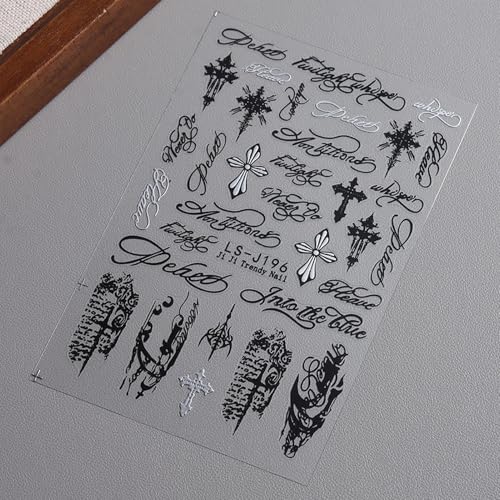 Gothic Cross Nail Stickers Black and Gold Self-Adhesive Decals 4 Sheets