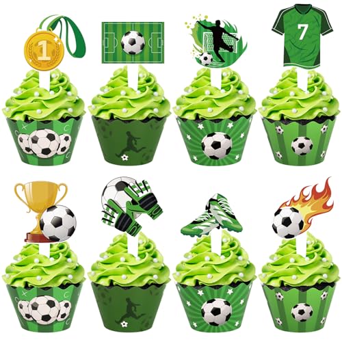 48 Pack Soccer Cupcake Toppers & Wrappers for Birthday Parties