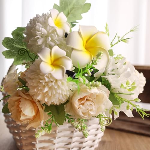 3-Pack Hawaiian Plumeria Flower Hair Clips Yellow White Frangipani