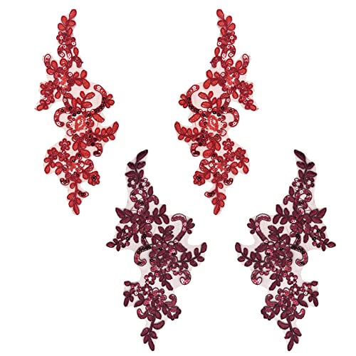 Qusmeiyici 4pcs Sequin Flower Patches Embroidered Applique for Dresses