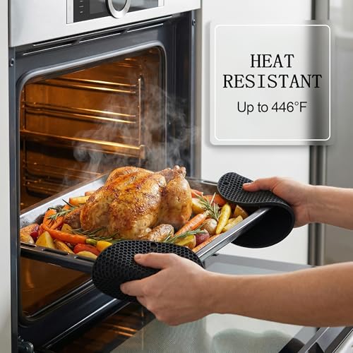 Kodreat Black Silicone Trivets 7.1x7.1in Pack of 4 Heat-Resistant Kitchen Hot Pads