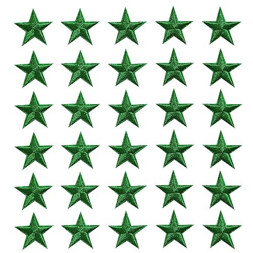 30 Green Star Iron-On Patches for Clothing & Accessories