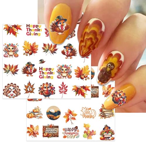 IDDFEVE Thanksgiving Nail Decals Water Transfer Turkey Leaf 12 Sheets