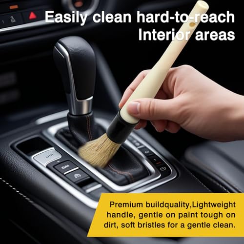 Tienyuu Boar Hair Car Detailing Brushes - Soft Bristle Vent & Dash Tool
