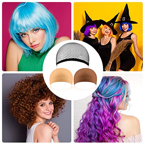 eBoot 3 Pack Wig Caps - Nylon and Mesh Net Stretch Caps in Beige, Brown and Black