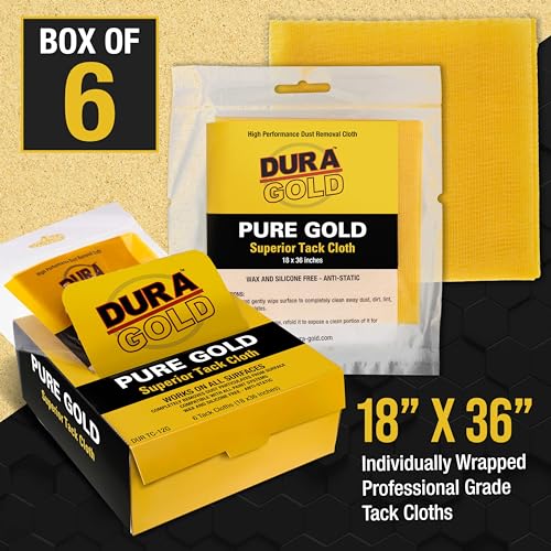 Dura-Gold Pure Gold Tack Cloths (Pack of 6) for Woodworking & Automotive Painting