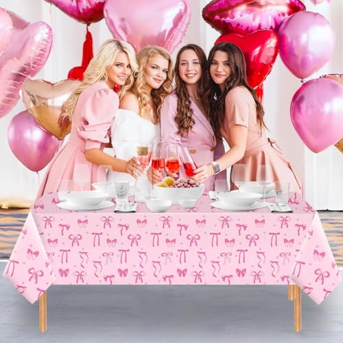 Coquette Pink Bow Disposable Plastic Tablecloth 108x54 Inch