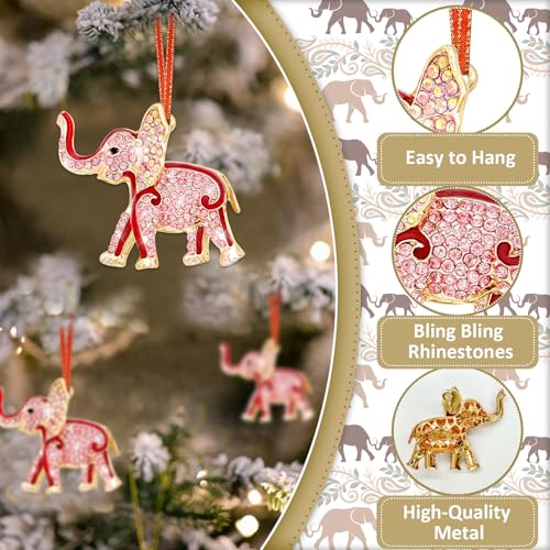 Red Elephant Christmas Ornament - Glitter Rhinestone Holiday Tree Decor
