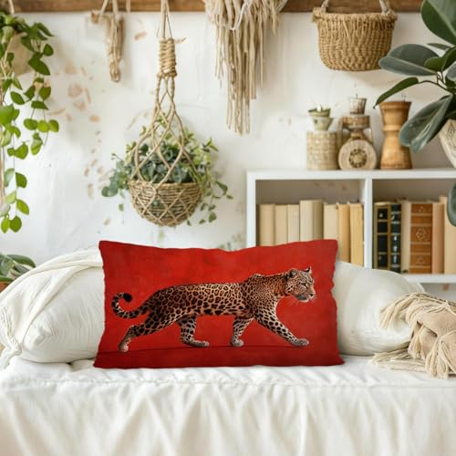 Red Cheetah Pillow Covers 12x20 | Trendy Leopard Print Decor