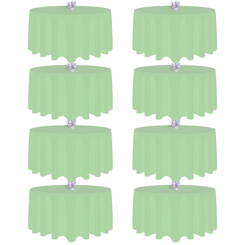 pepmily 8 Pack Light Green Round Tablecloth 120 Inch Round Table Cloth, Wrinkle Resistant and Washable Tablecloth Polyester Fabric Table Cloth Round Cover for Dining Wedding Banquet Party
