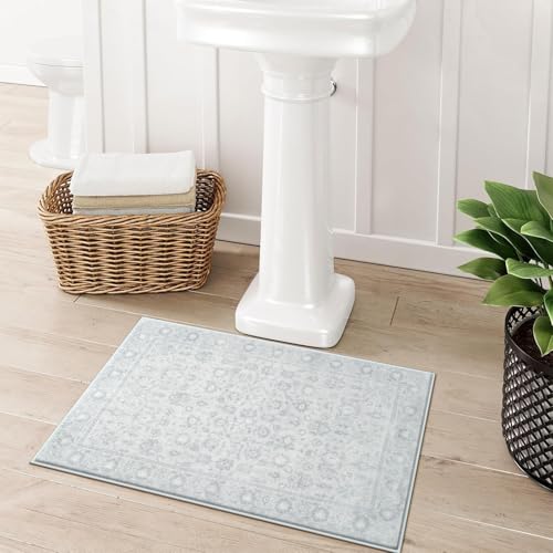 Uphome Boho Bathroom Rug, 18x26 Non-Slip Absorbent Bath Mat, Light Grey