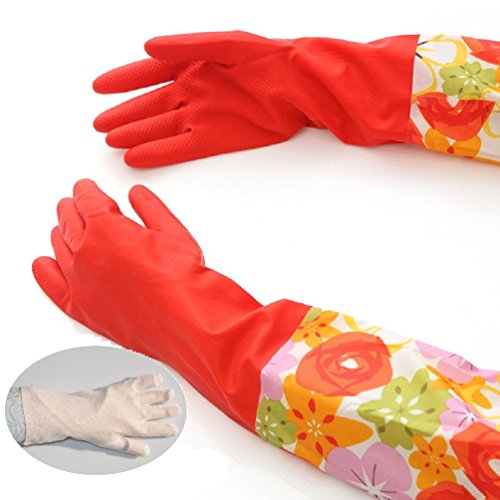 Treenewbid Waterproof Kitchen Cleaning Gloves with Warm Lining, 2 Pairs