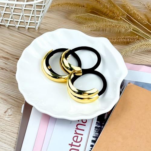 3PCS Gold Metal Hair Bands - Geometric Ponytail Cuffs for Thick Hair