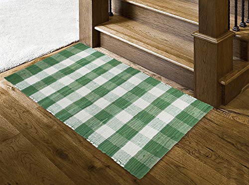 GLAMBURG Buffalo Check Plaid Rug, 22x34 Green Cotton Farmhouse Area Rug