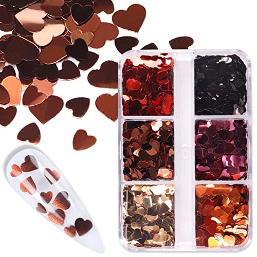 Holographic Heart Nail Glitter Sequins 6 Grids Valentine Art Decals