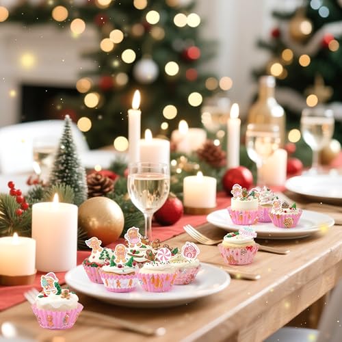 Christmas Mini Cupcake Liners with Gingerbread Man Toppers - 300pcs Baking Cups & Decorations
