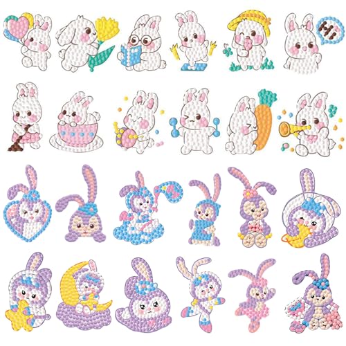 FLYSONG DIY Cute Bunny Diamond Art Kit for Kids - 24 Stickers