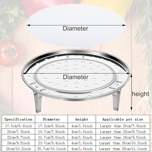 MEGANEOPRE 6.7-inch Round Stainless Steel Steamer Basket with Silicone Liners for Vegetables & Seafood