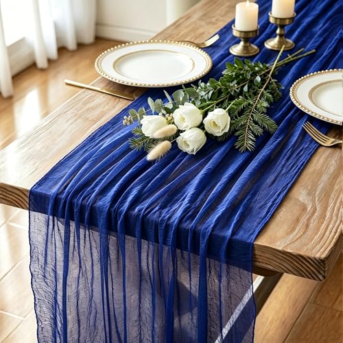 Royal Blue Cheesecloth Table Runner 120 Inch - Boho Wedding Decor, 3 Pack