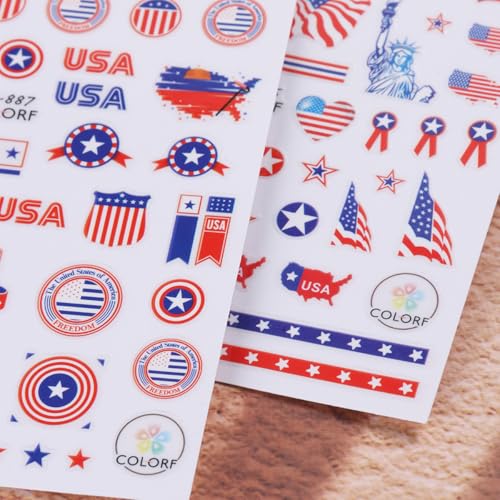 POWPOP 6PCS Patriotic 4th of July Nail Art Stickers & Decals