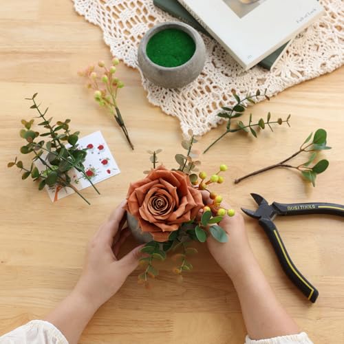 mizii DIY Artificial Orange Silk Rose Potted Plant Kit with Vase