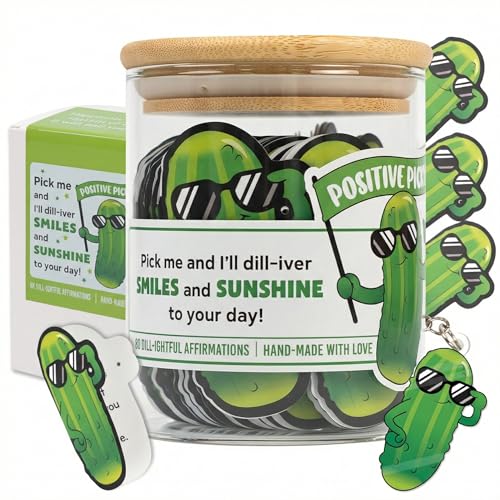 Pickle Glass Jar with Affirmation Cards & Keychain - Emotional Support Gift for Women