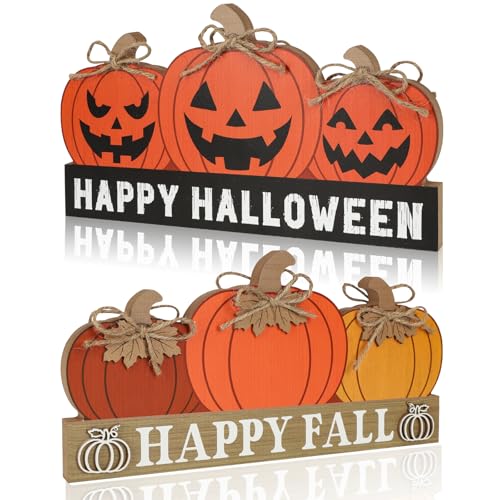Sophena Large Wooden Pumpkin Table Sign - Rustic Fall Tiered Tray Decor