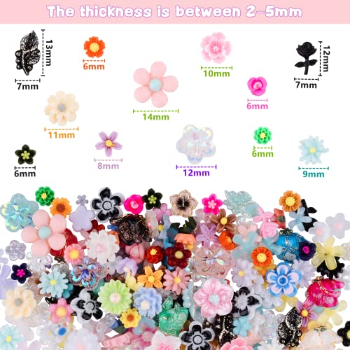 100 Pcs 3D Resin Flower Nail Charms Mixed Floral Studs for DIY Crafts