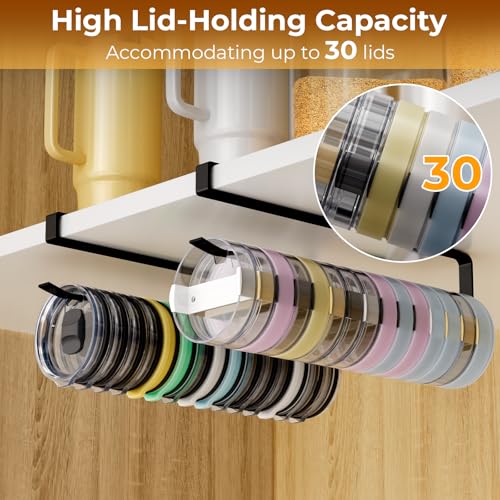 Quehun Black Tumbler Lid Organizer - Holds Up to 30 Lids, No Drill