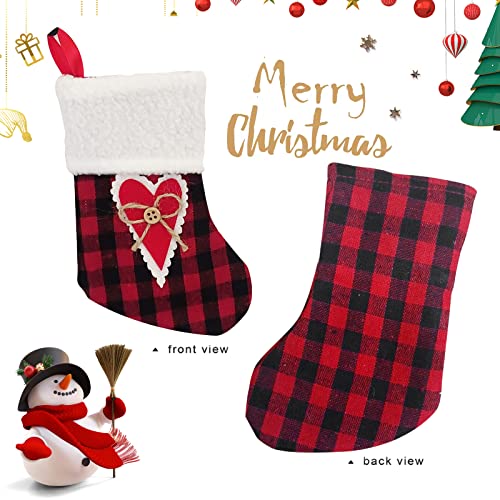 Mini Christmas Stockings Buffalo Plaid Set of 12 - 7 Inch Holiday Decor