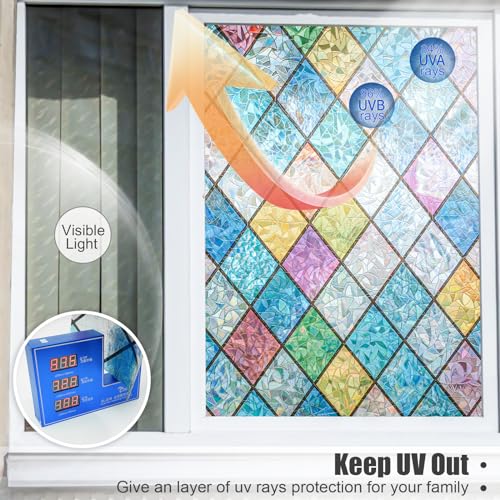 COUNTEWOL Rainbow Privacy Window Film - Stained Glass Effect, 17.5 x 78.7 In