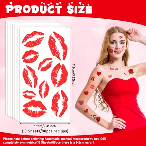 Red Lips Temporary Tattoo Stickers Sexy Lip Kiss Body Art 10 Sheets