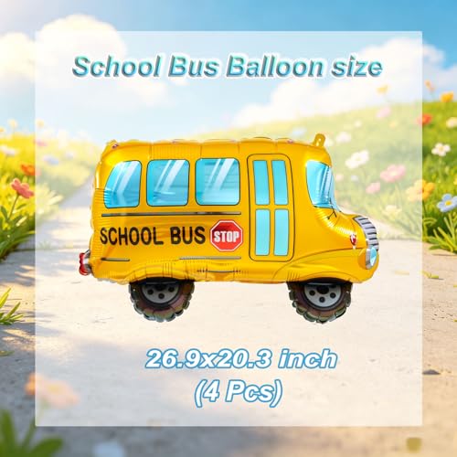 Large Yellow School Bus Foil Balloons - 4 Pack for Back to School Parties