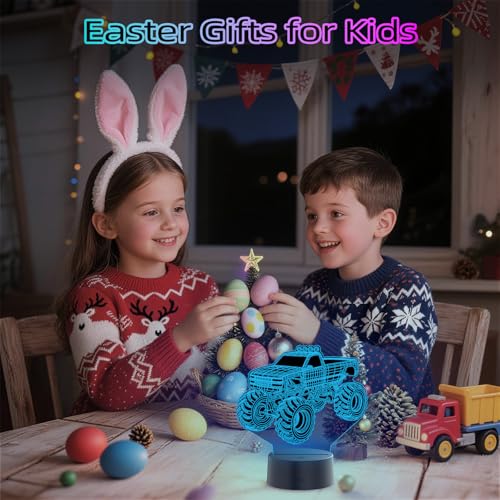 3D Monster Truck Night Light for Kids - RGB LED, Remote & Touch Control - Unique Truck Decor
