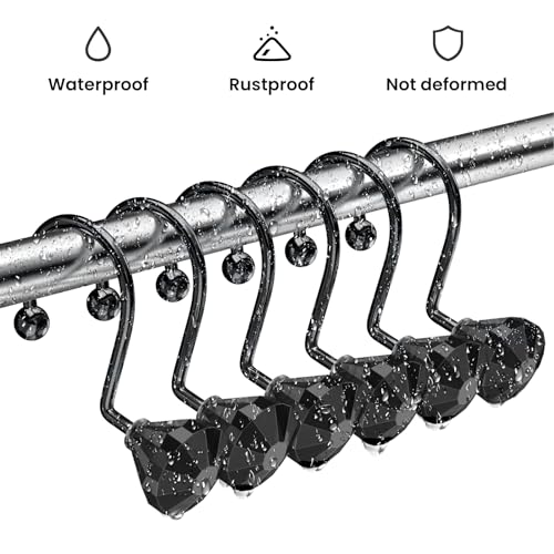 Diamond Crystal Shower Curtain Hooks Set - Rust-Proof, 12 Pcs