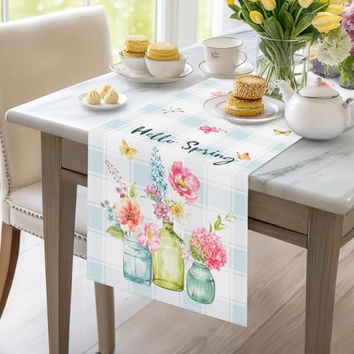 Bonhause Floral Table Runner 13x72 Inch - Hello Spring Design