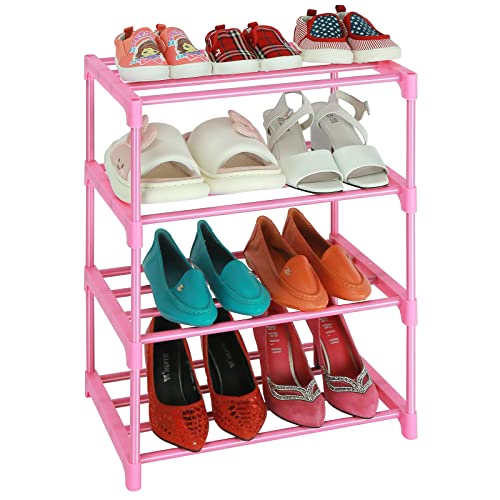 LNYZQUS 4-Tier Pink Shoe Rack Organizer - Stackable Kids Shoe Shelf