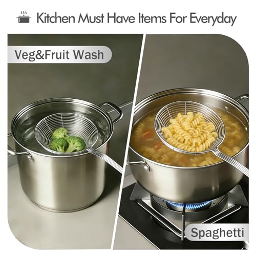 Dehov 5.3 Inch Spider Strainer with Mesh — Heavy Duty Slotted Skimmer for Cooking & Frying